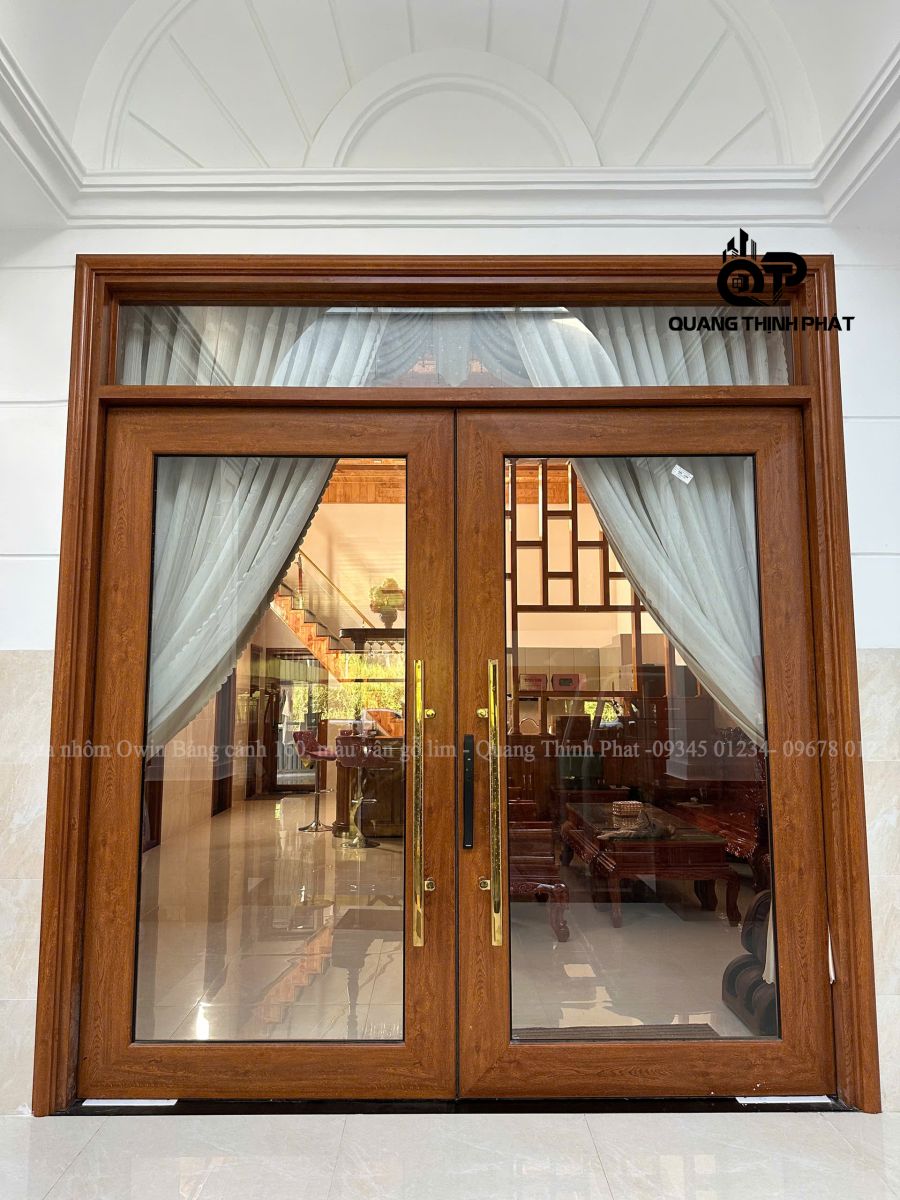 cửa nhôm Owin bản cánh 160, màu vân gỗ lim - Quang Thịnh Phát